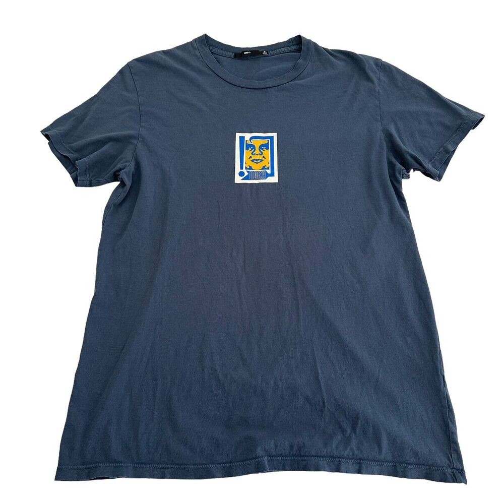 Obey Graphic Logo T-Shirt Men's Size Medium Short Sleeve Crew Neck Blue
